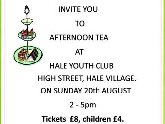 Hale Ladies Group Invite You For Afternoon Tea In Aid Of The New Village Hall